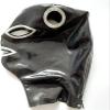 Black Latex Hood with Double Hair Braid Holes(Not Wig) Back Zipper with Silver Trim Rubber Mask for Women,X-Small view 2