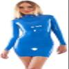 ANTIY Blue Latex Dress Without Zipper Long Sleeve Slim Tight Buttock Skirt Club Party Wear Costume,Black,Blue,Customize Size view 1