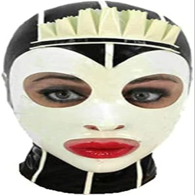 ANTIY Latex Hood With Lace Forehead Maid Uniform Rubber Mask Back Zipper Cosplay Party Wear,Customize Size