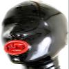 Black Latex Hood with Inner Red Mouth Condom Open Nose Back Zipper Rubber Mask,X-Small view 1