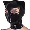 ANTIY Black Latex Hood With Cat Ears Back Zipper Open Eyes Nose Rubber Mask Club Wear Costume,X-Small view 1