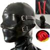 Black Latex Hood Mask with Removable Blindfold and Mouth Piece Gag Nose Nasal Tube Back Zipper Open Eyes Mouth Nose,Black 1.0mm Thick,Large view 2