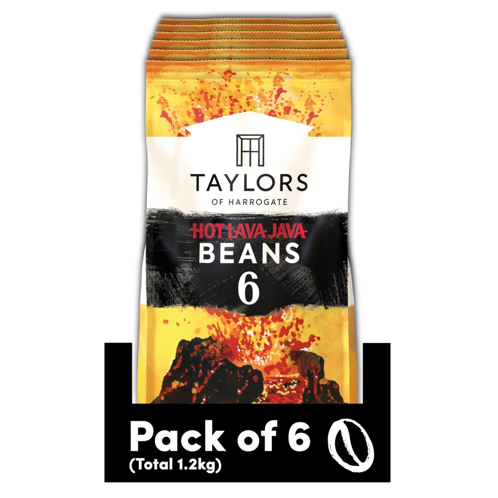 Taylors of Harrogate Hot Lava Java Coffee Beans 200 g (Pack of 6 - Total 1.2kg)