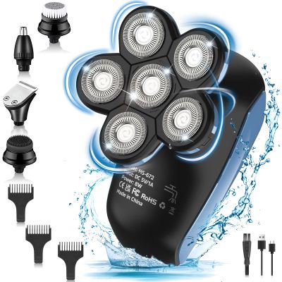 Head Shaver for Men 6D, 6 in 1 Rotating Electric Shavers for Bald Men Wet & Dry USB Rechargeable IPX7 Waterproof Rotary Shavers Cordless Beard Trimmer