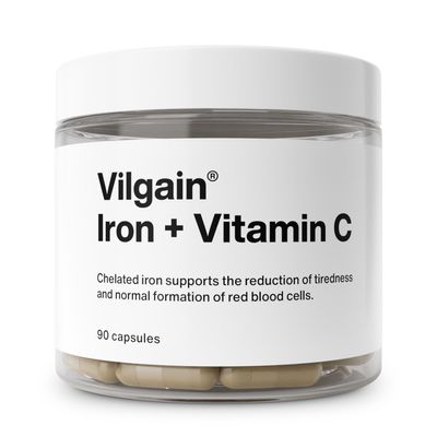 Vilgain Iron + Vitamin C | Synergistic Combination for Immune System | Energy & Fatigue Control | Bioavailable Iron | 100% Daily Dose Vegan | No Unwanted Additives | 90 Capsules