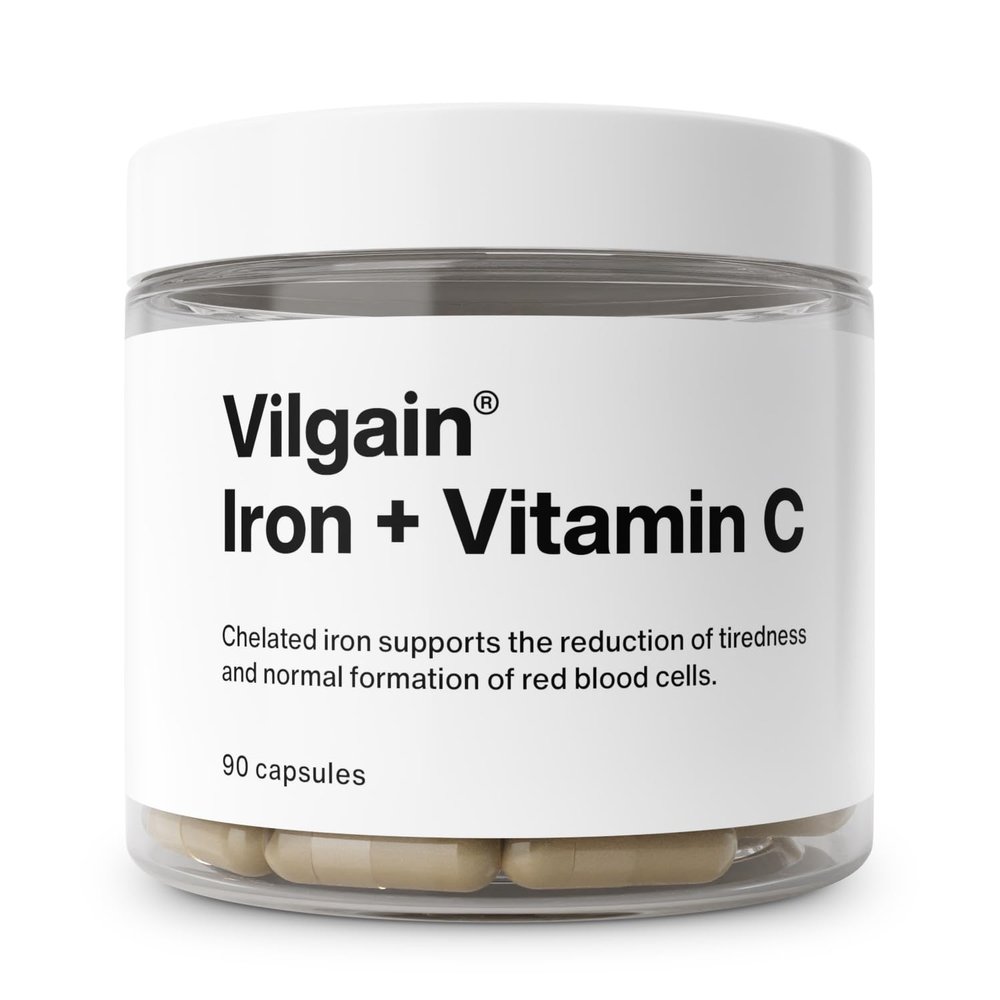 Vilgain Iron + Vitamin C | Synergistic Combination for Immune System | Energy & Fatigue Control | Bioavailable Iron | 100% Daily Dose Vegan | No Unwanted Additives | 90 Capsules