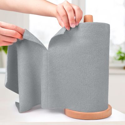 KitchLife Microfiber Cleaning Cloth Roll - Tear-Away Reusable Microfiber Paper Towels, Lint-Free, Washable, 20 Sheets for Kitchen, Car, Dishes, and Sensitive Surfaces (Grey)