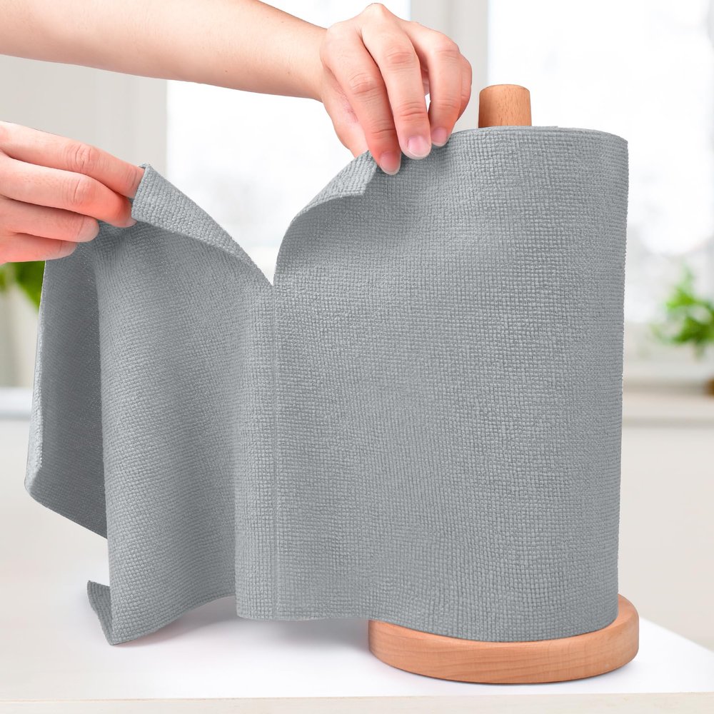 KitchLife Microfiber Cleaning Cloth Roll - Tear-Away Reusable Microfiber Paper Towels, Lint-Free, Washable, 20 Sheets for Kitchen, Car, Dishes, and Sensitive Surfaces (Grey)
