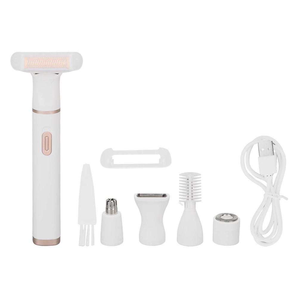 5 In 1 Women Electric Trimmer, Rechargeable Pubic Hair Clippers and Trimmer, Waterproof Low Noise Body Depilator for Face Nose Hair Eyebrows Whole Body