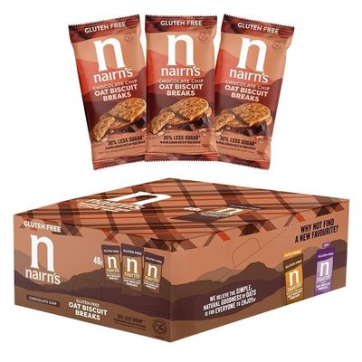 Nairns Gluten Free Chocolate Chip Oat Biscuit Breaks, Pack of 48 (3 Biscuits Per Pack)
