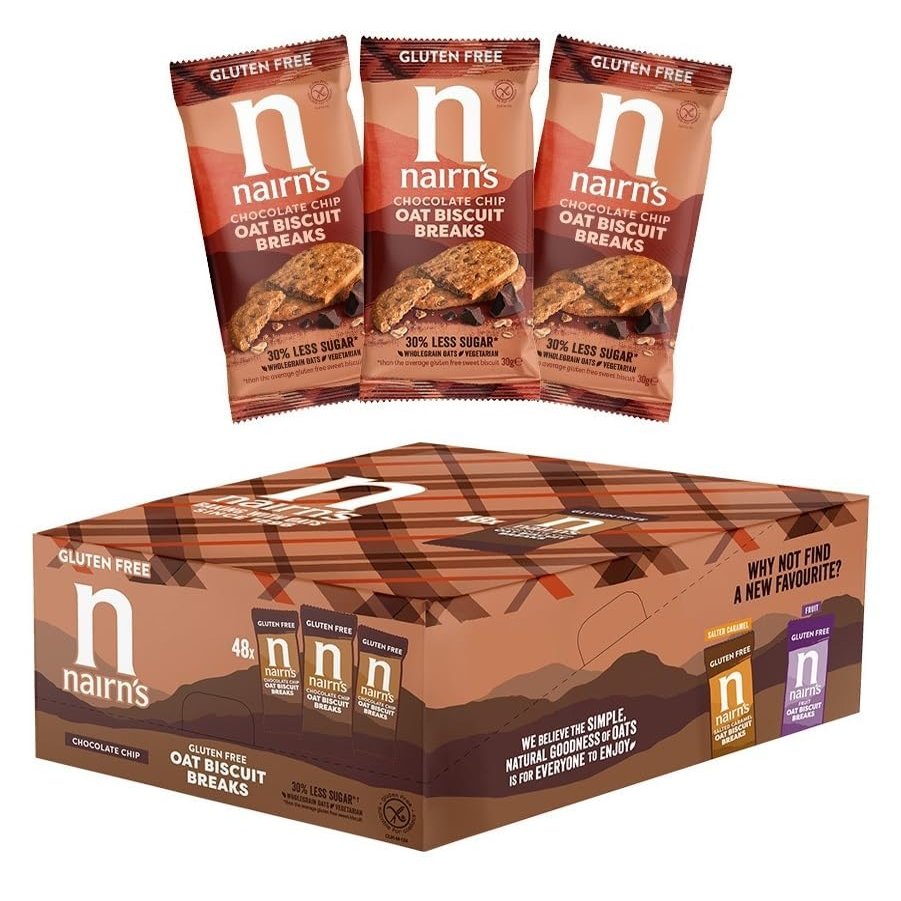Nairns Gluten Free Chocolate Chip Oat Biscuit Breaks, Pack of 48 (3 Biscuits Per Pack)