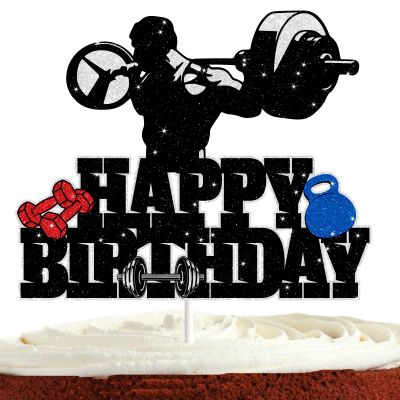 Gym Cake Topper for Men Women Gym Happy Birthday Party Decorations Supplies Weightlifting Wrestling Bodybuilding Weight Lifting Sport Cake Decorations