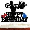 Gym Cake Topper for Men Women Gym Happy Birthday Party Decorations Supplies Weightlifting Wrestling Bodybuilding Weight Lifting Sport Cake Decorations view 1