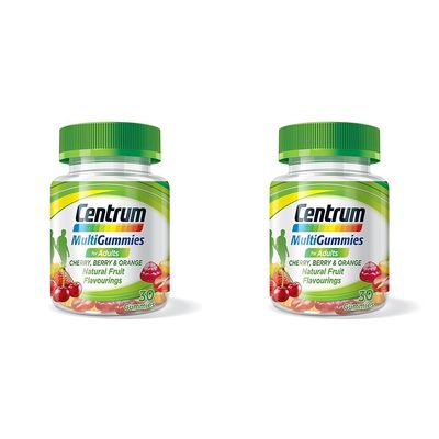 Centrum Multivitamin & Mineral MultiGummies, Cherry, Berry & Orange Natural Fruit Flavouring, Includes Essential Vitamins D, B12 & C, 30 Chewable Gummies (Pack of 2)