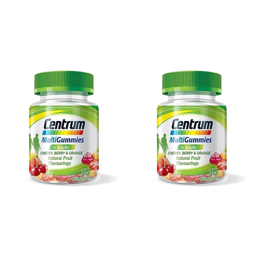 Centrum Multivitamin & Mineral MultiGummies, Cherry, Berry & Orange Natural Fruit Flavouring, Includes Essential Vitamins D, B12 & C, 30 Chewable Gummies (Pack of 2)