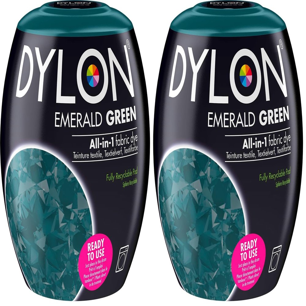 DYLON Washing Machine Fabric Dye Pod for Clothes & Soft Furnishings, 350g  Emerald Green (Pack of 2)