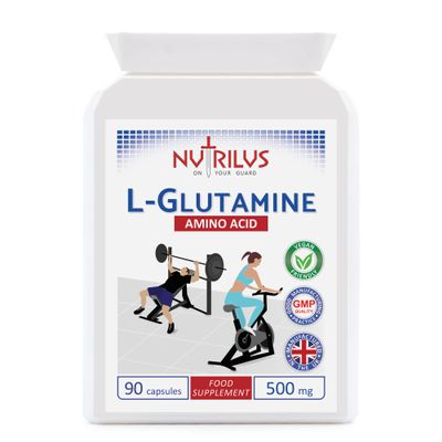 Nutrilus L-Glutamine Capsules 90 x 500mg - Pure Amino Acid - no Fillers - Vegan Capsules - not Tablets - Sport, Muscle Recovery