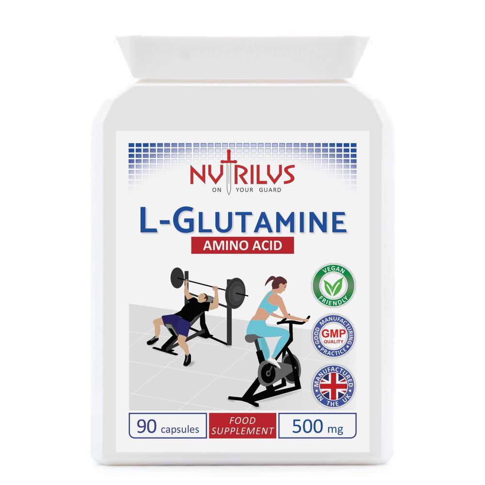 Nutrilus L-Glutamine Capsules 90 x 500mg - Pure Amino Acid - no Fillers - Vegan Capsules - not Tablets - Sport, Muscle Recovery