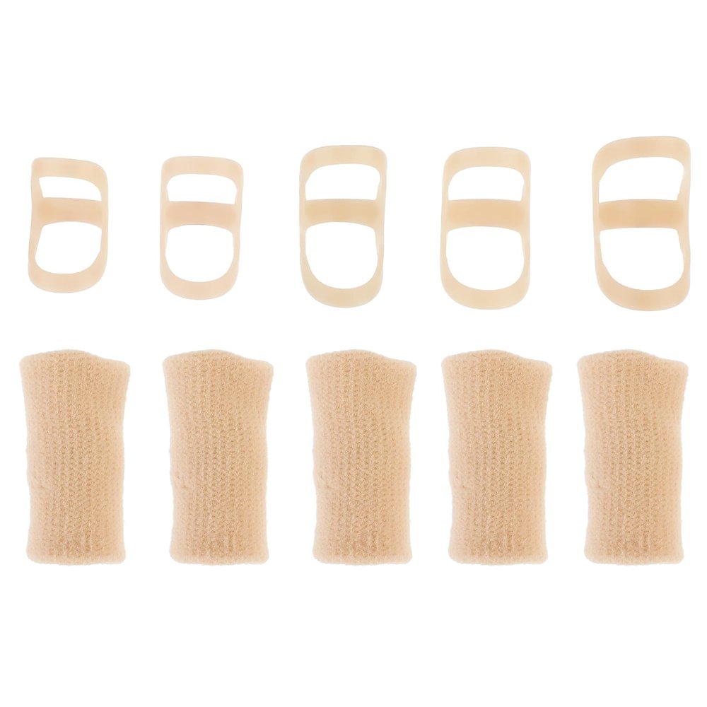10Pcs Oval Finger Splints and Sleeves Kit, 5 Graduated Trigger Finger Splint and 5 Finger Sleeves Finger Support Brace Upgraded Finger Stabilizer Kit for Thumb Middle Ring Index Pinky(Size 5,6,7,8,9)