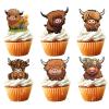 18pcs Highland Cow Cupcake Toppers for Boys Girls Adult Happy Birthday Glitter Western Rodeo Farm Party Decorations Supplies Glitter Highland Cow Cake Decorations view 1