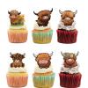 18pcs Highland Cow Cupcake Toppers for Boys Girls Adult Happy Birthday Glitter Western Rodeo Farm Party Decorations Supplies Glitter Highland Cow Cake Decorations view 2