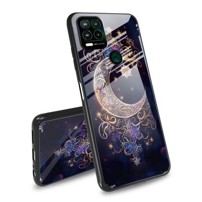 BEOTIWAD Case for Moto G Stylus 5G 2021,Tempered Glass Back Cover,Side Soft TPU Bumper Cutting Groove Anti-Skid Design Protective Cover for Moto G Stylus 5G 2021,Moon Star Galaxy Floral