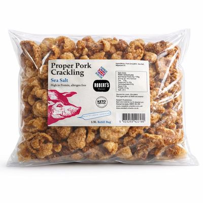 Proper Pork Crackling - 1.5L Refill Bag Available in Multiple Flavours - Keto-friendly, Allergen-Free, Low Carb & High Protein, Handmade in Britain (Sea Salt)