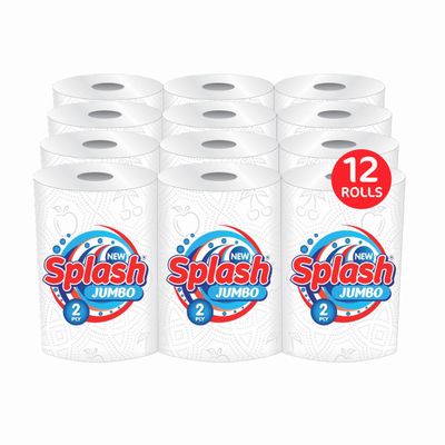 Splash Jumbo 2ply Kitchen Roll, Multipurpose White Towel Paper (12)