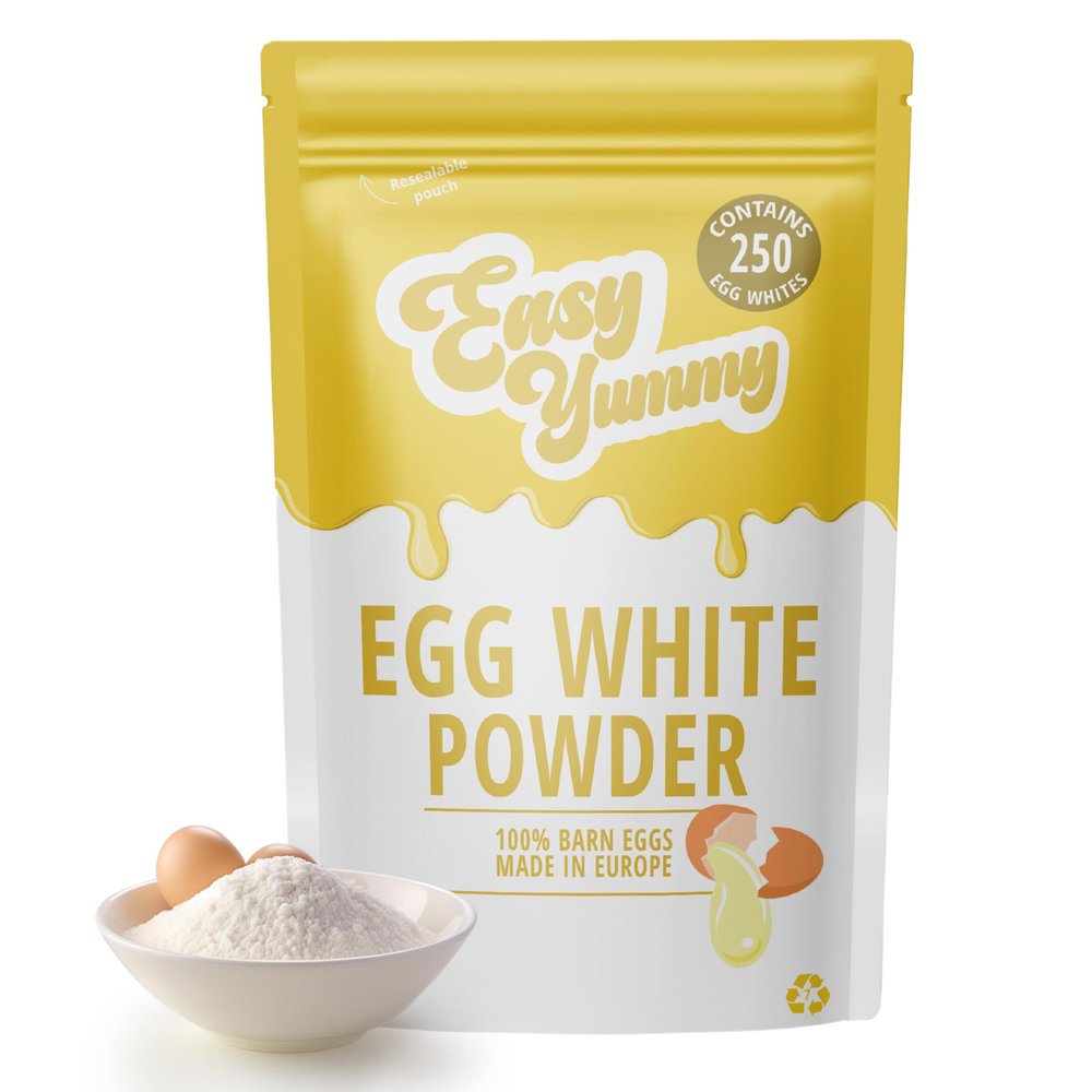 EASY YUMMY Egg White Powder  100% Pure Powdered Egg Whites for Baking, Cooking, Meringues, Pancakes, Protein Shakes, Long-Lasting Shelf Life, Large 1 kg Resealable Bag