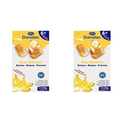 Danalac, Banana Baby Biscuits Pack of Finger Food Snack for Toddlers 6+ Months with Calcium Iron and Vitamins, 120 g (Pack of 2)