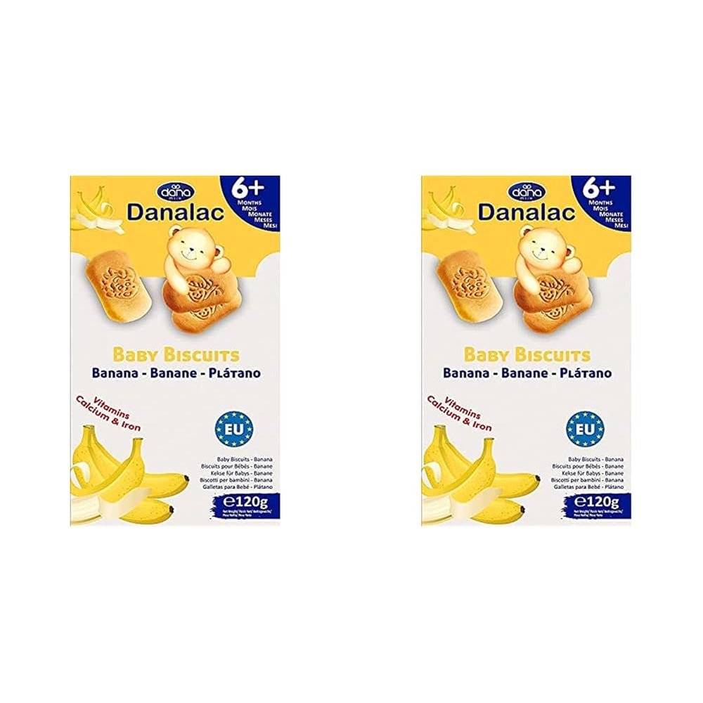 Danalac, Banana Baby Biscuits Pack of Finger Food Snack for Toddlers 6+ Months with Calcium Iron and Vitamins, 120 g (Pack of 2)