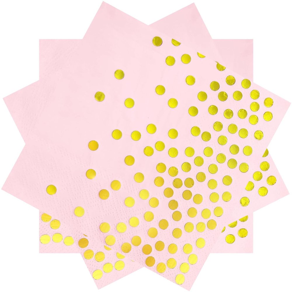 13 x 13 Inches Pink Party Napkins,Pink and Gold Paper Beverage Napkin,100 Pack Disposable Cocktail Napkins,Bar Napkins for Birthday Dinner Anniversary Wedding Party Supplies