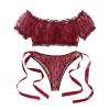 Rrunsv Embroidery G-string The polyester For Dressing Outside Lady Wet Look Lingerie for Women Open Crotch Wine view 1