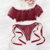 Rrunsv Embroidery G-string The polyester For Dressing Outside Lady Wet Look Lingerie for Women Open Crotch Wine view 2