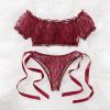 Rrunsv Embroidery G-string The polyester For Dressing Outside Lady Wet Look Lingerie for Women Open Crotch Wine view 4
