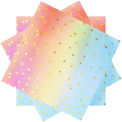 13X13 Inch Pink and Gold Napkins, Rainbow Cocktail Paper Napkins, 100 Pack Pastel for Women Birthday Wedding Party Supplies