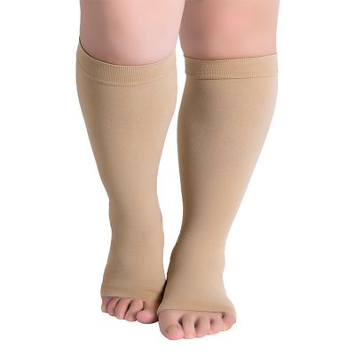 Hotfiary 1 Pair Plus Size Compression Socks-Up to 7XL Wide Calf 20-30 mmHg Compression Sock for Women Men Open Toe Stockings