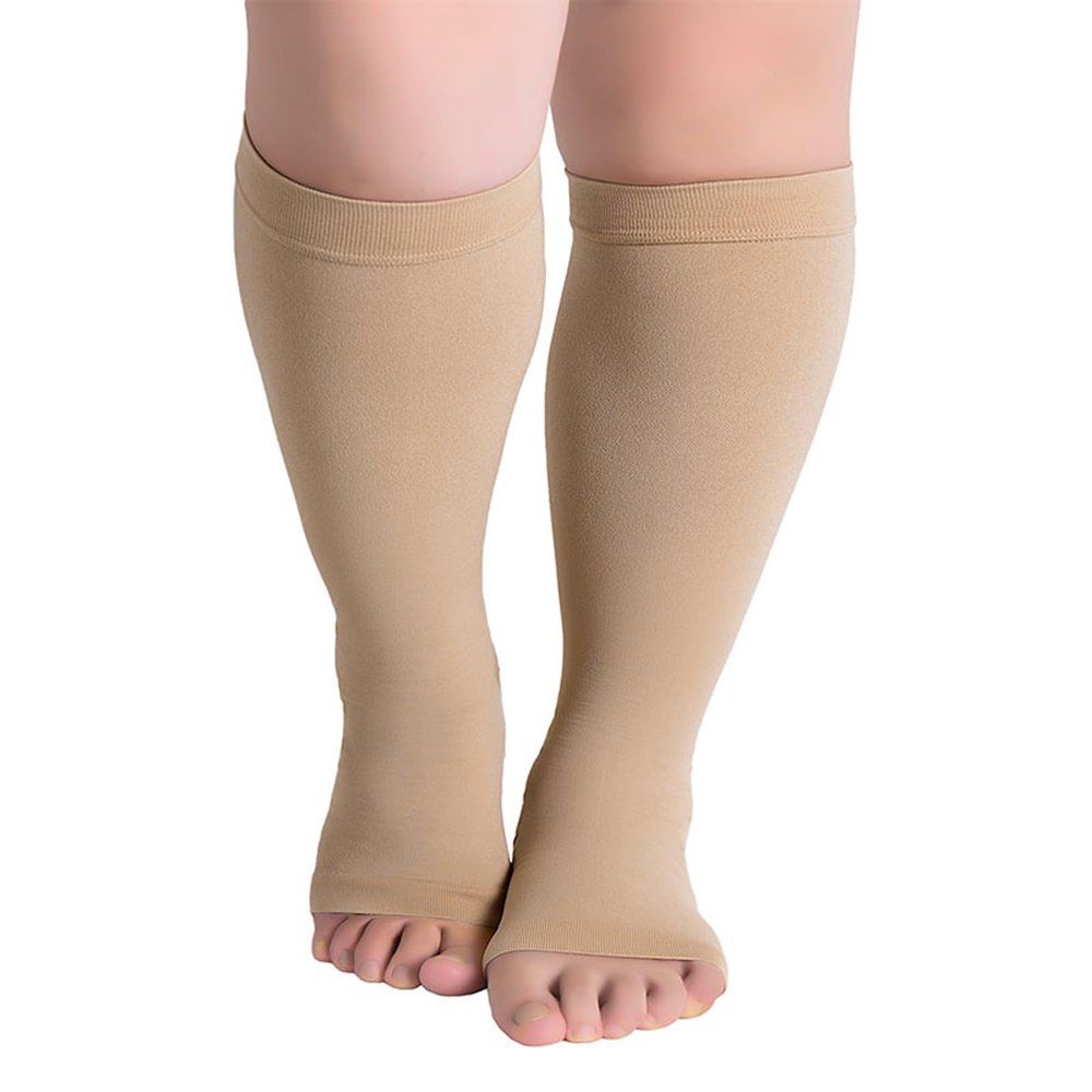 Hotfiary 1 Pair Plus Size Compression Socks-Up to 7XL Wide Calf 20-30 mmHg Compression Sock for Women Men Open Toe Stockings