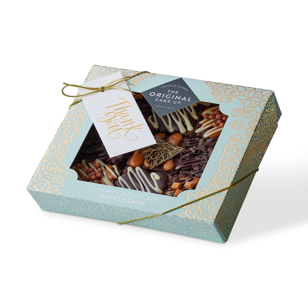 The Original Cake Company - Chocolate Caramel Thank You Cake Selection, handmade chocolate truffle cake selection - 9 pieces (Approx 50g per piece)