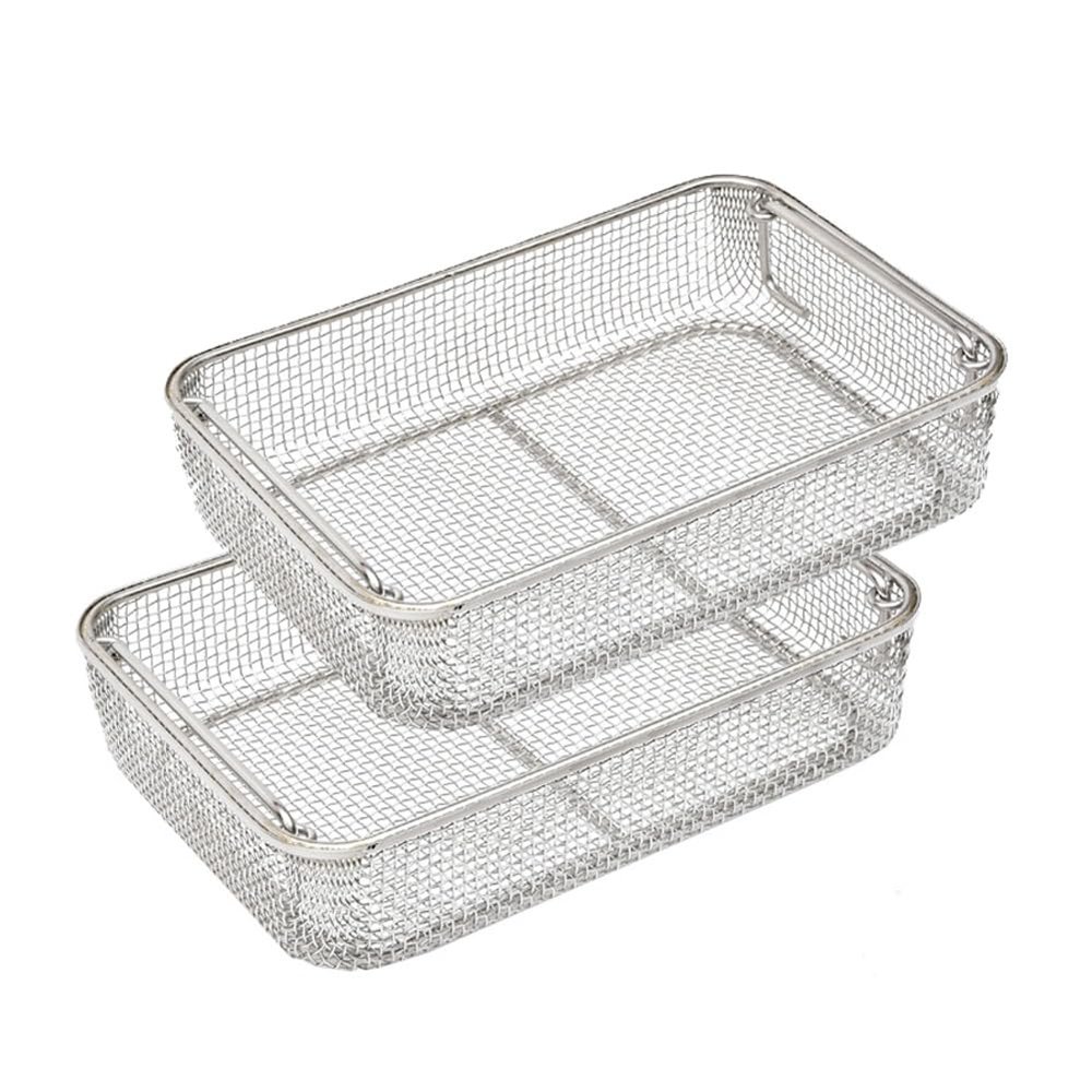 2PCS Instrument Tray Medical 304 Stainless Steel Mesh Perforated Baskets Washing Basket Instruments Dental Instruments Labs Organizer (Size : 30cm*20cm*7cm)