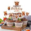 Tanlade 61 Pcs Highland Cow Cake Topper and Highland Cow Cupcake Topper, Highland Cow Birthday Decorations Highland Cattle Cake Decorations for Farm Animal Zoo Boy Girl Birthday Party Decor view 1