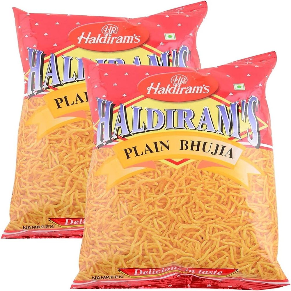 Haldirams Savory Snacks  Easy to Carry Anywhere  Crispy, Crunchy & Spicy  Delicious Indian Namkeen Snacks  Made With Authentic Taste  Enjoy At Tea Time (Plain Bhujia, Pack of 2)