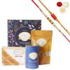 Ghasitaram Gifts Jaiccha Rakhi for Brother Ghasitaram Hamper Box small with Milk Cake with 2 Rakhis view 1