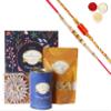 Ghasitaram Gifts Jaiccha Rakhi for Brother Ghasitaram Hamper Box small with Kaju Katli with 2 Rakhis view 1
