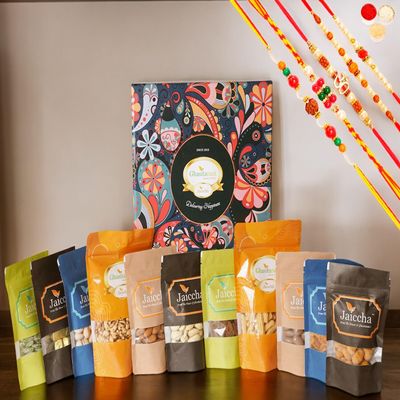 Ghasitaram Gifts Jaiccha Rakhi for Brother Ghasitaram Big Hamper box of 11 pouches with 5 Rakhi