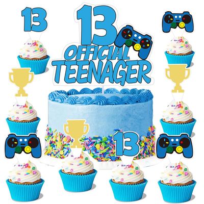 13th Game Birthday Cake Topper, Video Game Boy 13 Birthday Level Up Party Decoration Supplies