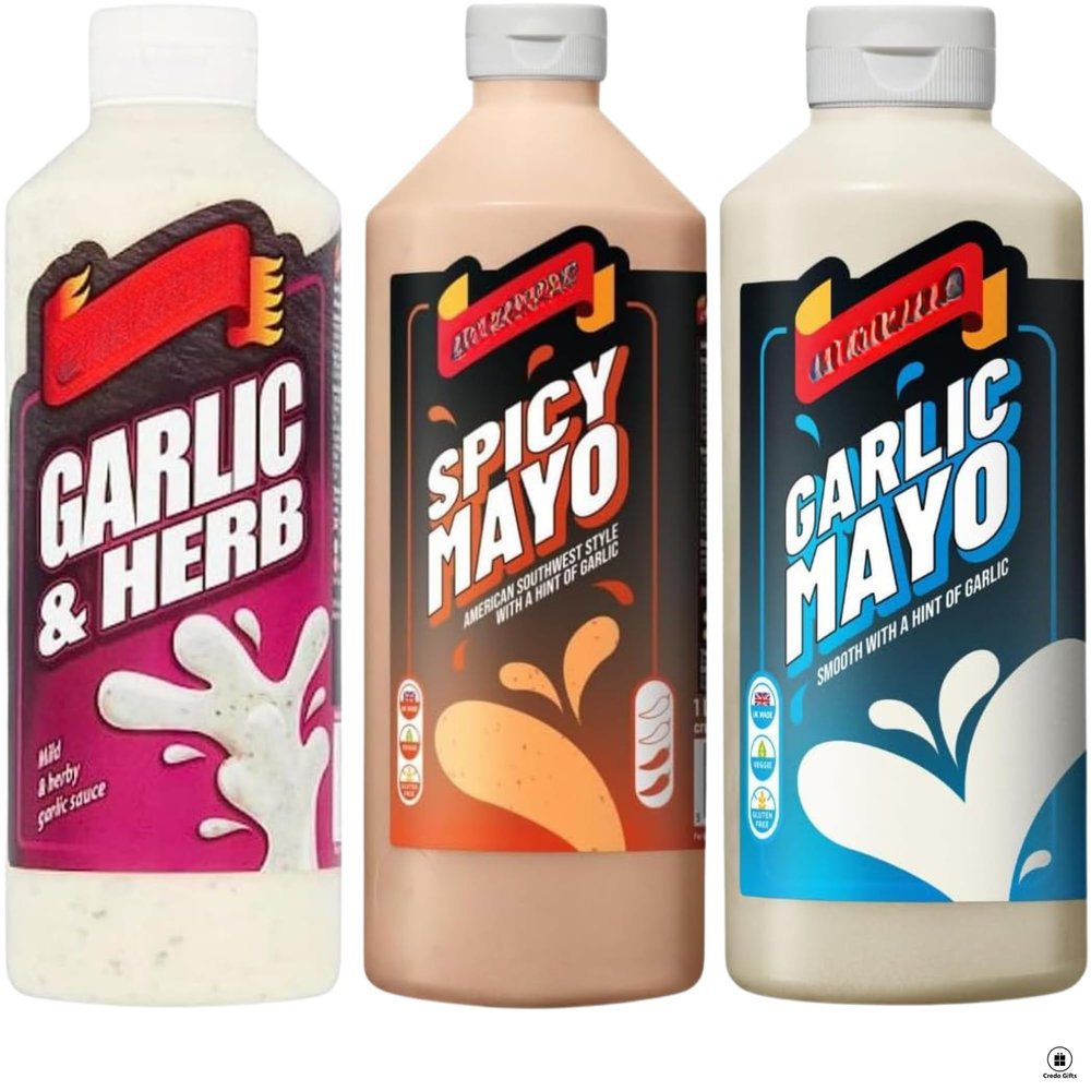 Mayo Bundle with Crucials Garlic Mayo, Crucials Spicy and Crucials Garlic and Herb 500ml (3x500ml Pack)