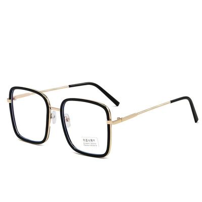 LTSRLL Oversized Square Reading Glasses, Large Metal Blue Light Blocking Computer Goggles Readers, HD Anti Glare Eyeglasses (Color : Black-Golden, Size : +150)