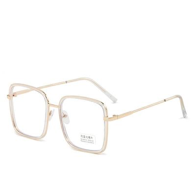 LTSRLL Oversized Square Reading Glasses, Large Metal Blue Light Blocking Computer Goggles Readers, HD Anti Glare Eyeglasses (Color : Transparent, Size : +100)