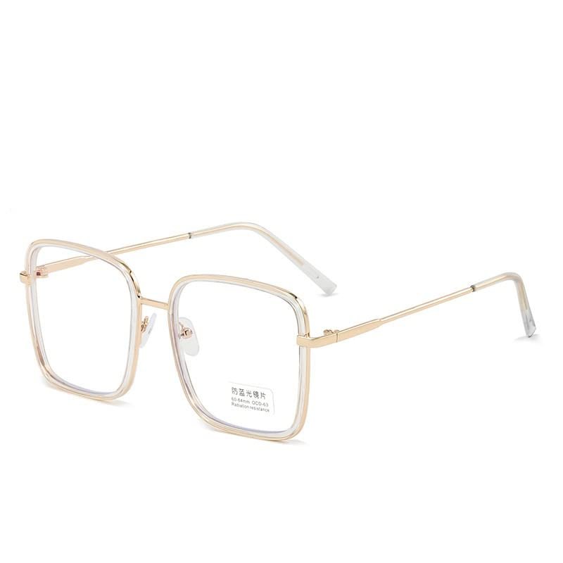 LTSRLL Oversized Square Reading Glasses, Large Metal Blue Light Blocking Computer Goggles Readers, HD Anti Glare Eyeglasses (Color : Transparent, Size : +250)